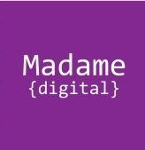 Logo Madame Digital- Hintergrund ist Lila- Beschriftung ist weiß